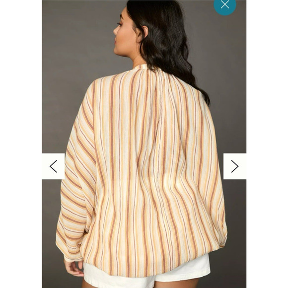 ANTHROPOLOGIE Tie-Front Blouse 100%‎ Cotton Striped Relaxed Drapey XSP Boho EUC - Picture 10 of 16